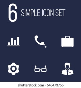 Set Of 6 Employment Icons Set.Collection Of Spectacles, Suitcase, Diagram And Other Elements.