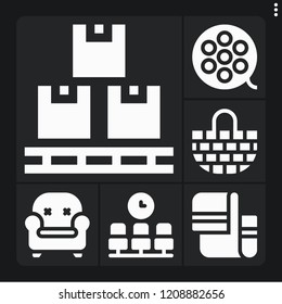 Set of 6 empty filled icons such as waiting room, box, basket, towel, armchair