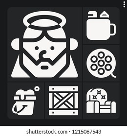 Set of 6 empty filled icons such as sofa, box, bucket, pencil box, jesus