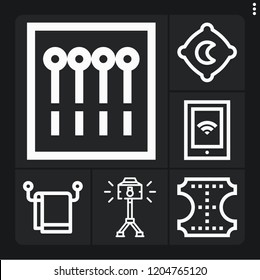 Set of 6 empty outline icons such as towel, spotlight, tablet, pillow, leather
