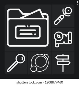 Set of 6 empty outline icons such as folder, circle, treasure map, pin