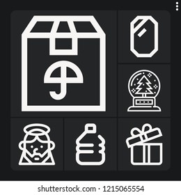 Set of 6 empty outline icons such as plastic, snow ball, package, jesus, mirror