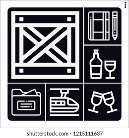 Set of 6 empty outline icons such as folder, box, subway, notebook
