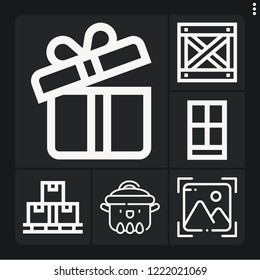 Set of 6 empty outline icons such as photo, box, cooking pot, gift