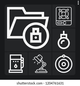 Set of 6 energy outline icons such as lamp, fuel, atom, burner, lightbulb