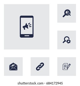 Set Of 6 Engine Icons Set.Collection Of Site, Engine, Search And Other Elements.