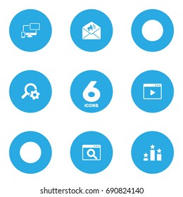 Set Of 6 Engine Icons Set.Collection Of Responsive, Magnifier, Announcement And Other Elements.