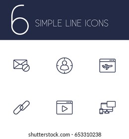 Set Of 6 Engine Outline Icons Set.Collection Of Blogging, Home, Targeting And Other Elements.