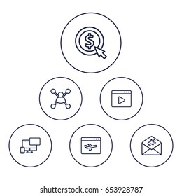 Set Of 6 Engine Outline Icons Set.Collection Of Advertising, Blogging, Home And Other Elements.