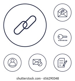 Set Of 6 Engine Outline Icons Set.Collection Of Guest, Url, Block And Other Elements.