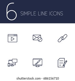Set Of 6 Engine Outline Icons Set.Collection Of Url, Copyright, Blogging And Other Elements.
