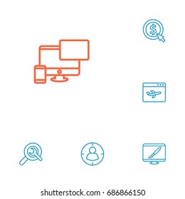 Set Of 6 Engine Outline Icons Set.Collection Of Style, Targeting, Cost Per And Other Elements.