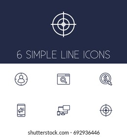 Set Of 6 Engine Outline Icons Set.Collection Of Targeting, Mobile, Goal And Other Elements.