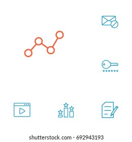 Set Of 6 Engine Outline Icons Set.Collection Of SEO Test, Arrangement, Blogging And Other Elements.
