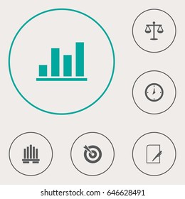 Set Of 6 Enterprise Icons Set.Collection Of Pen, Goal, Time And Other Elements.