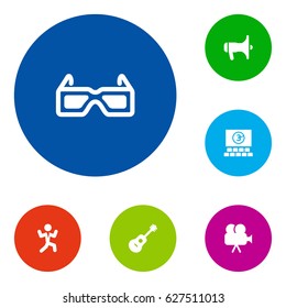 Set Of 6 Entertainment Icons Set.Collection Of Camera, Hall, Megaphone And Other Elements.