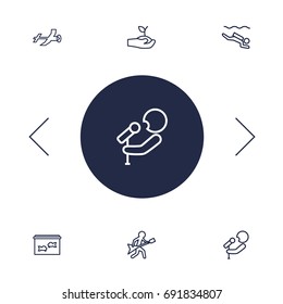 Set Of 6 Entertainment Outline Icons Set.Collection Of Diving, Musician, Guitar And Other Elements.