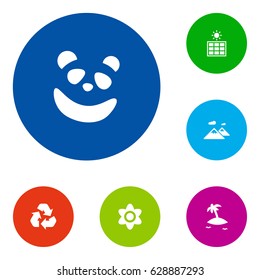 Set Of 6 Environment Icons Set.Collection Of Solar Panel, Isle Beach, Bloom And Other Elements.