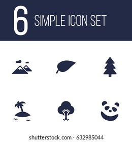 Set Of 6 Environment Icons Set.Collection Of Foliage, Tree, Spruce And Other Elements.