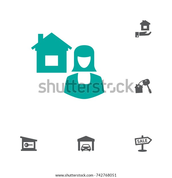 Set Of 6 Estate Icons Set.\
Collection Of Real Estate Agent, Property, House Keys And Other\
Elements.