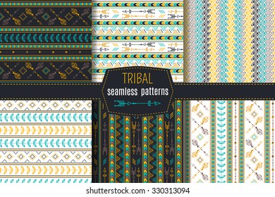 Set of 6 ethnic seamless patterns. Tribal geometric background. Ethno design. Modern abstract wallpaper. Vector illustration.