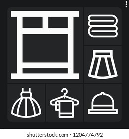 Set of 6 fabric outline icons such as towel, towels, skirt, bed, dress