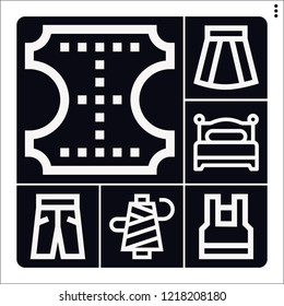 Set of 6 fabric outline icons such as bed, leather, trousers, skirt, thread