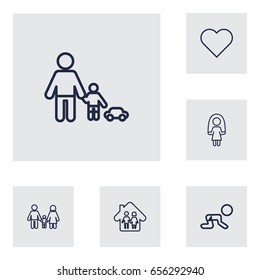 Set Of 6 Family Outline Icons Set.Collection Of Crawling Kid, Soul, Playing And Other Elements.