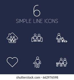 Set Of 6 Family Outline Icons Set.Collection Of Playing, Couple, Parents And Other Elements.