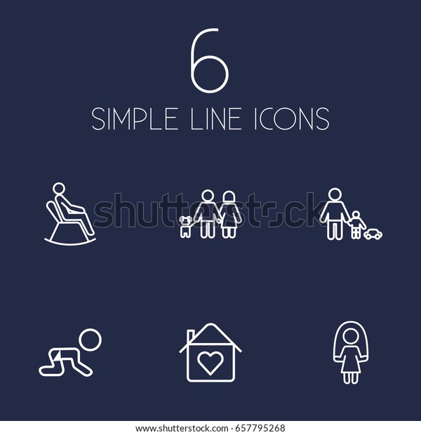 Set Of 6 Family Outline Icons\
Set.Collection Of Crawling Kid, Playing, Lovers And Other\
Elements.