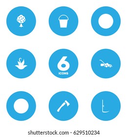 Set Of 6 Farm Icons Set.Collection Of Plant, Garden, Axe And Other Elements.