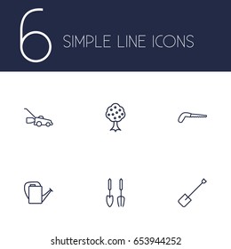 Set Of 6 Farm Outline Icons Set.Collection Of Arm-Cutter, Bailer, Garden And Other Elements.