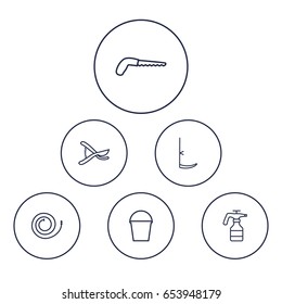 Set Of 6 Farm Outline Icons Set.Collection Of Arm-Cutter, Atomizer, Pail And Other Elements.