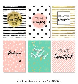 Set of 6 fashion design printable greeting cards