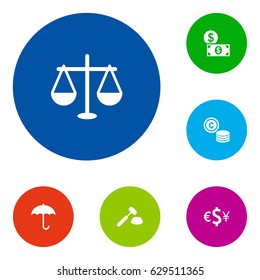 Set Of 6 Finance Icons Set.Collection Of Umbrella, Cash, Balance And Other Elements.