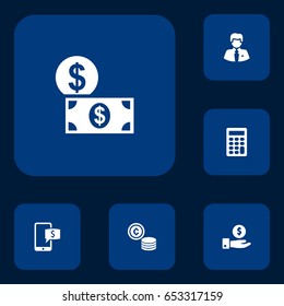 Set Of 6 Finance Icons Set.Collection Of Cash, Online Banking, Save Money And Other Elements.