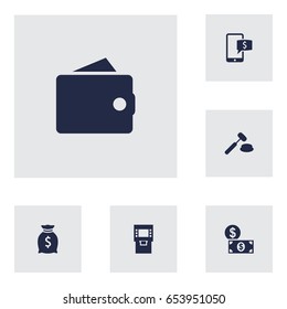 Set Of 6 Finance Icons Set.Collection Of Judge, Purse, Online Banking And Other Elements.
