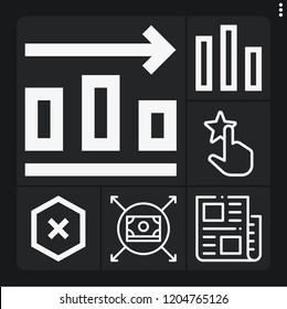 Set of 6 finance outline icons such as news, money, rating, block