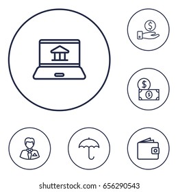 Set Of 6 Finance Outline Icons Set.Collection Of Dollar, Savings, Businessman And Other Elements.