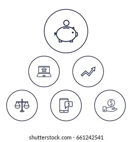 Set Of 6 Finance Outline Icons Set.Collection Of Justice, Electron Payment, Grow Up And Other Elements.