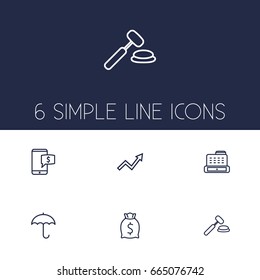 Set Of 6 Finance Outline Icons Set.Collection Of Protect, Auction, Electron Payment And Other Elements.