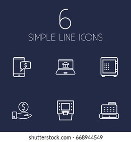 Set Of 6 Finance Outline Icons Set.Collection Of Savings, Electron Payment, Safe And Other Elements.