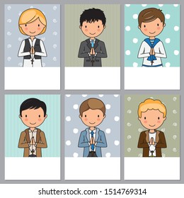 set of 6 first communion boy cards