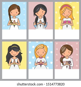 set of 6 first communion girl cards