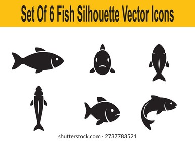 Set Of 6 Fish Silhouette Vector Icons