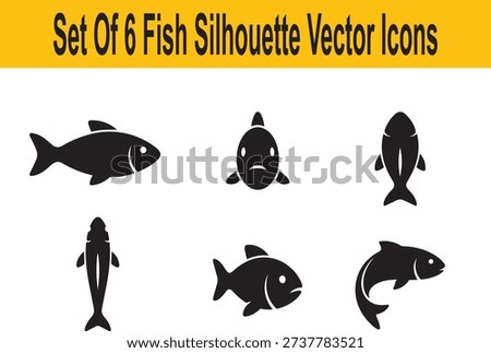 Set Of 6 Fish Silhouette Vector Icons