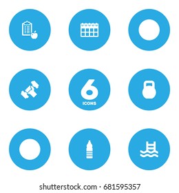 Set Of 6 Fitness Icons Set.Collection Of Bodybuilding, Drink, Basin And Other Elements.