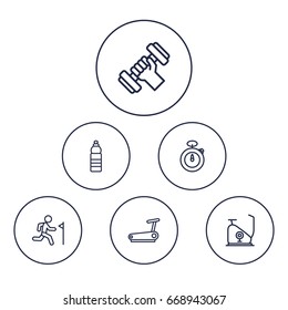 Set Of 6 Fitness Outline Icons Set.Collection Of Workout, Training, Running Track And Other Elements.