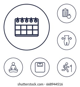 Set Of 6 Fitness Outline Icons Set.Collection Of Training, Weight Loss, Diet And Other Elements.