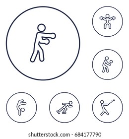 Set Of 6 Fitness Outline Icons Set.Collection Of Player, Box, Gymnastic And Other Elements.
